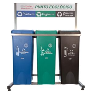 Estación Ecológica para reciclaje de 3 puestos Acero Inox. Basureros y Tachos de Reciclaje