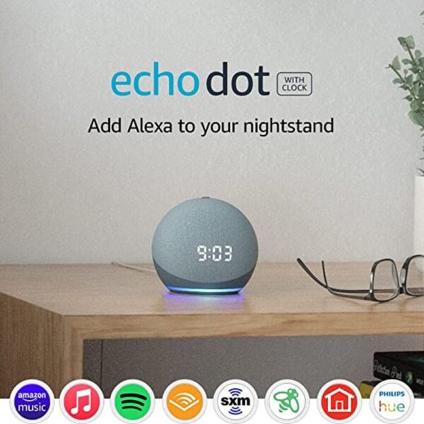 Parlante Amazon Alexa con reloj y luz nocturna en azul 🕰️ Parlante amazon alexa con reloj mando de voz intelig echo dot 4ta gen musica agenda noticias azul twilight 4 Audio