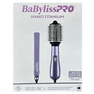 Combo Cepillo Secador 2.5" y Plancha Iónica 1¼" BaBylissPRO BNTLVPP44SR Lavanda Cabello