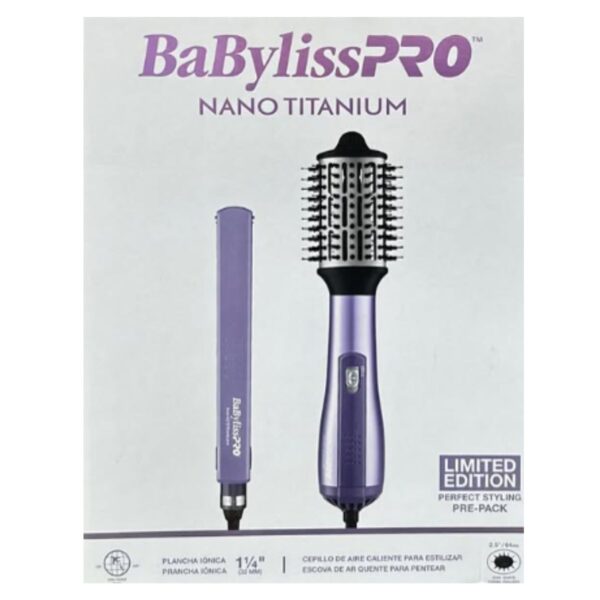 Combo Cepillo Secador 2.5" y Plancha Iónica 1¼" BaBylissPRO BNTLVPP44SR Lavanda Cabello