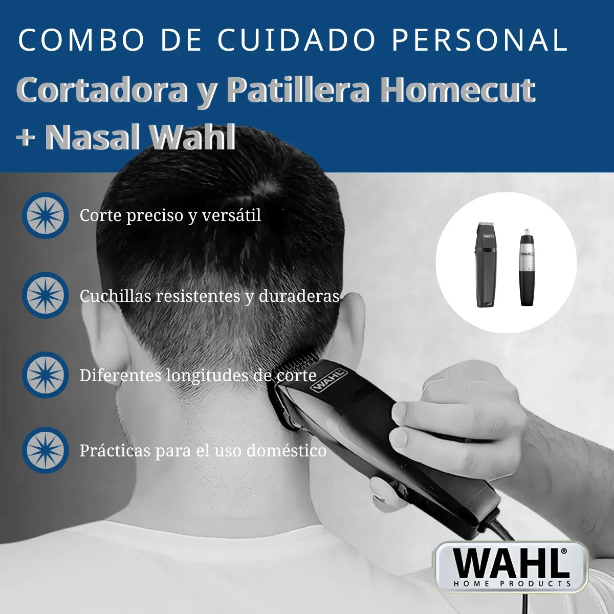 Combo Wahl Máquinas De Cortar Pelo Homecut + Trimmer Nasal Afeitadoras Eléctricas